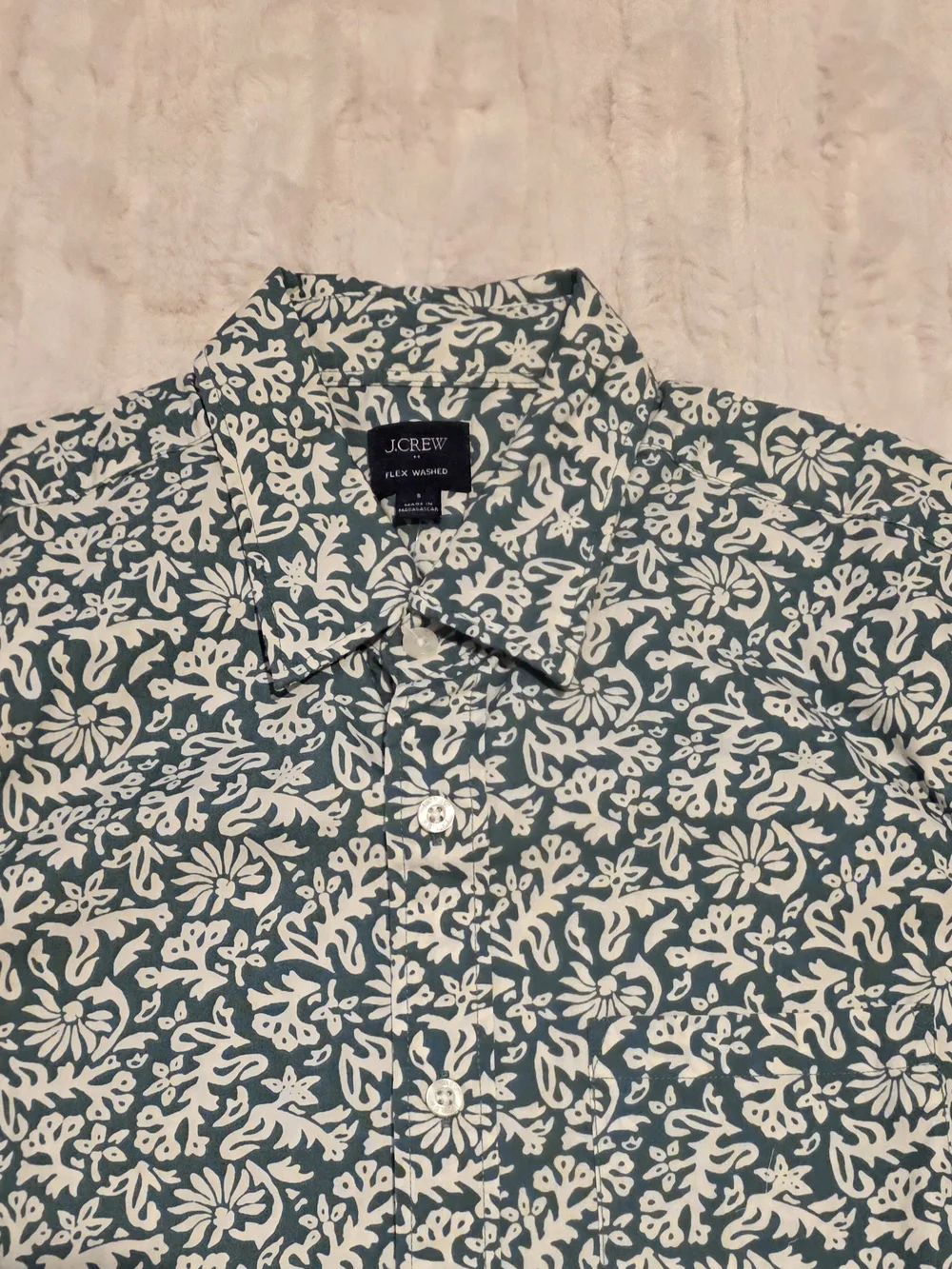 J. Crew Teal and White Floral Button-Up Shirt